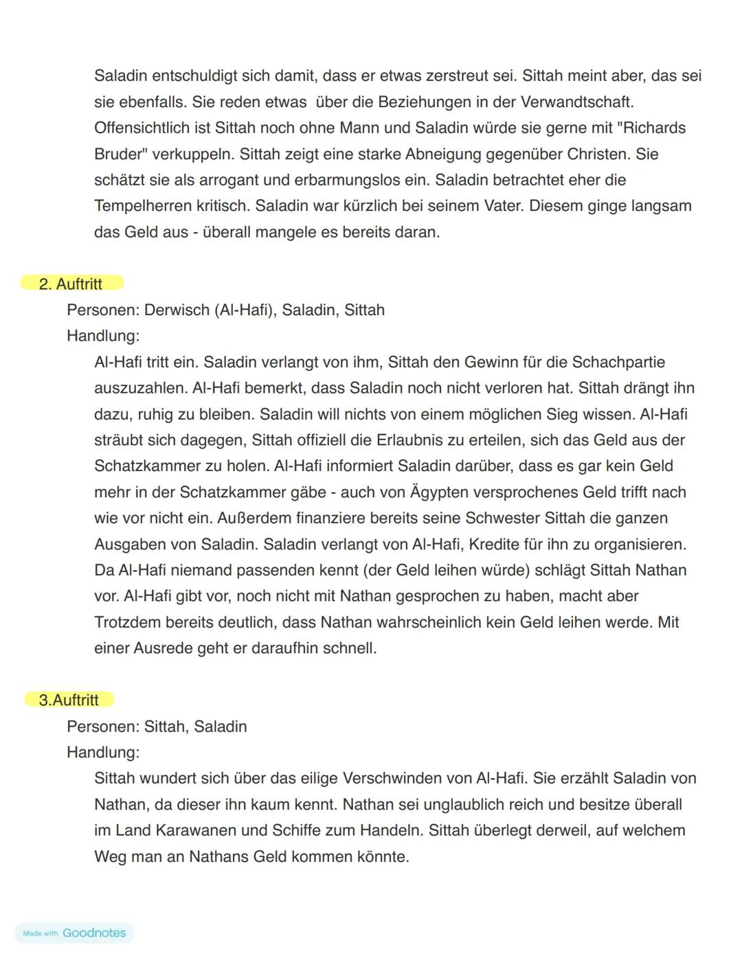 Klausur -
Nathan der Weise # 3. Deutschklausur - Nathan der Weise
## 1 Aufzug:
### 1. Auftritt
Personen: Daja, Nathan
Handlung:
Nathan k