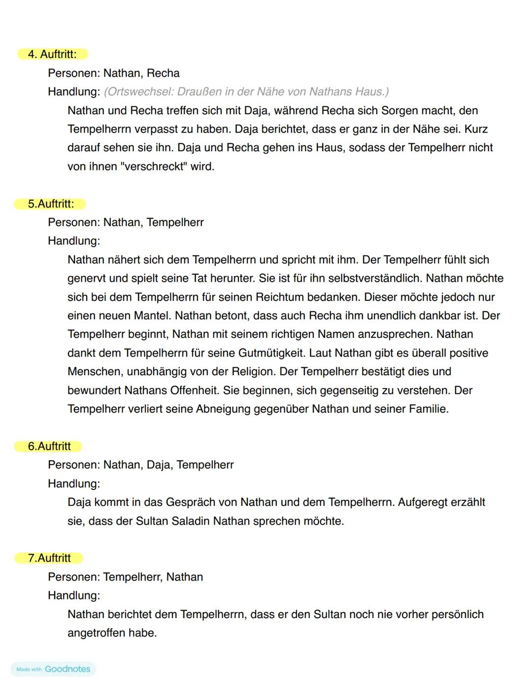 Klausur -
Nathan der Weise # 3. Deutschklausur - Nathan der Weise
## 1 Aufzug:
### 1. Auftritt
Personen: Daja, Nathan
Handlung:
Nathan k