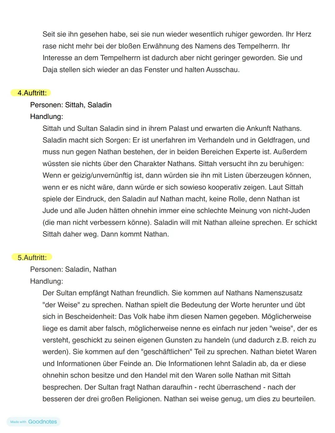 Klausur -
Nathan der Weise # 3. Deutschklausur - Nathan der Weise
## 1 Aufzug:
### 1. Auftritt
Personen: Daja, Nathan
Handlung:
Nathan k