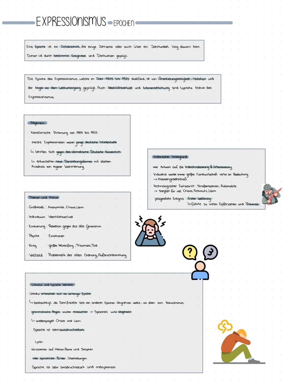 EXPRESSIONISMUS EPOCHEN
Eine Epoche ist ein Zeitabschnitt, der einige Jahrzente oder auch über ein Jahrhundert Long dauern kann.
Dieser ist