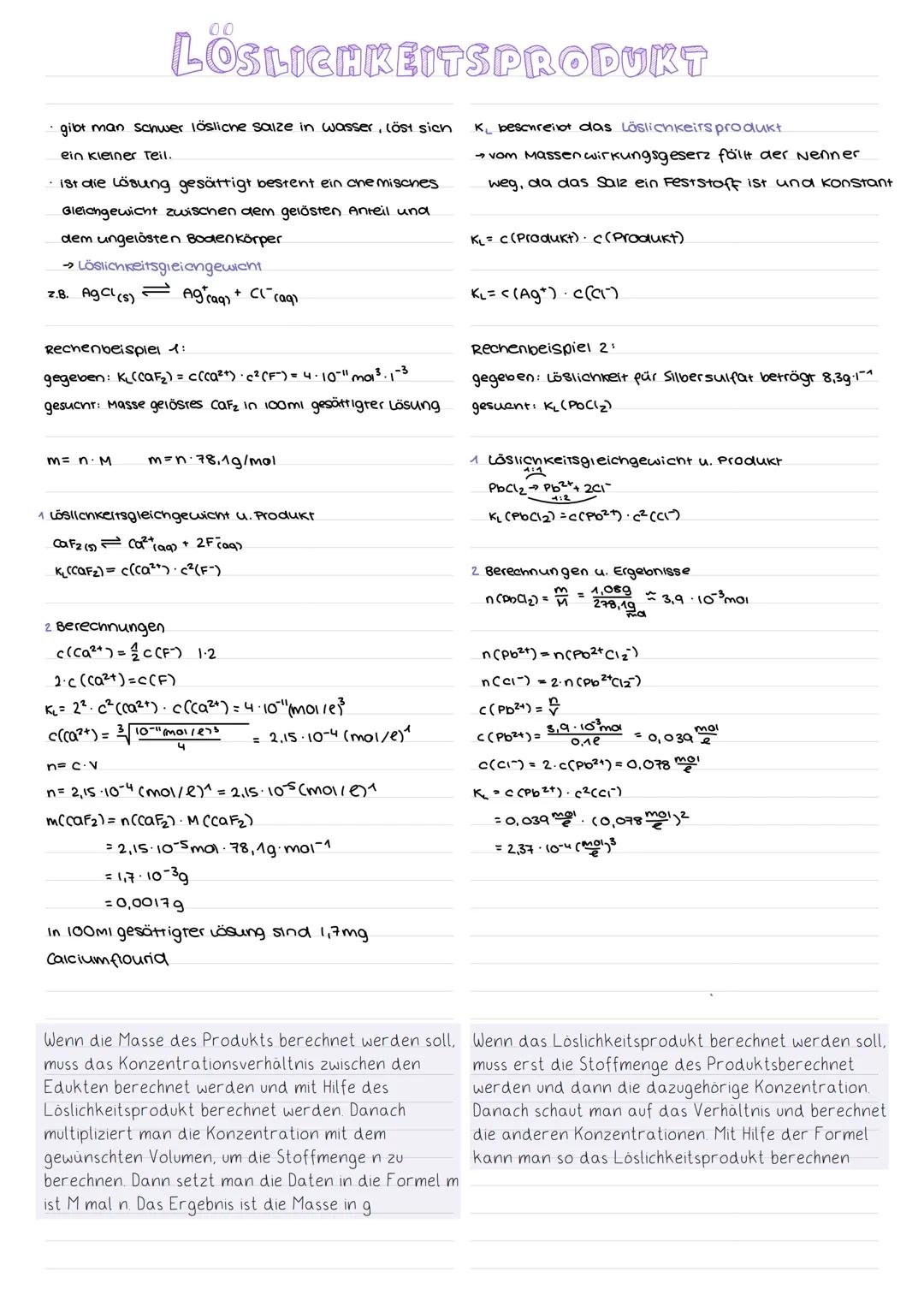 # LÖSLICHKEITSPRODUKT
gibt man schwer lösliche salze in wasser, löst sich K beschreivot das Löslichkeirs produkt
ein kleiner Teil.
ist die