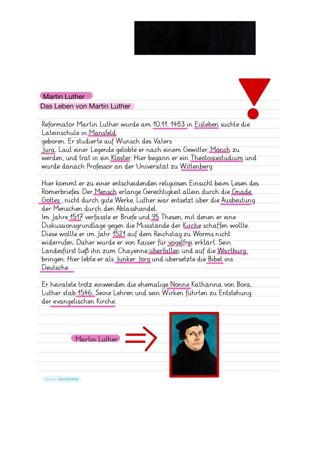 Made with Goodnotes
Religionsarbeit
Lernzettel Religion - Arbeit am 23.11
Ablassbriefe:
1521
=> Reichsacht
Ausschluss aus dem Staat
(= jeder