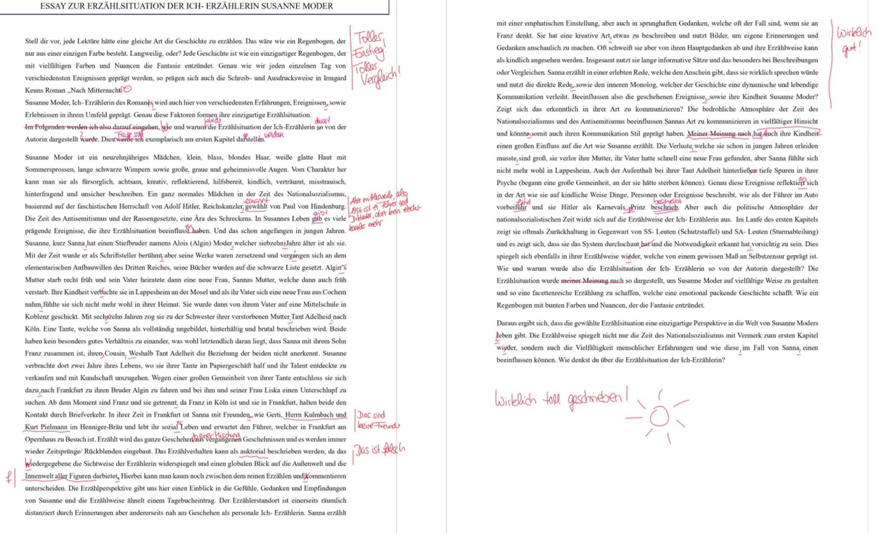 ESSAY ZUR ERZÄHLSITUATION DER ICH- ERZÄHLERIN SUSANNE MODER
f
Stell dir vor, jede Lektüre hätte eine gleiche Art die Geschichte zu erzählen.