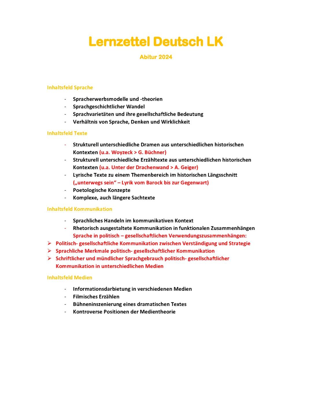 Lernzettel Abitur Deutsch LK