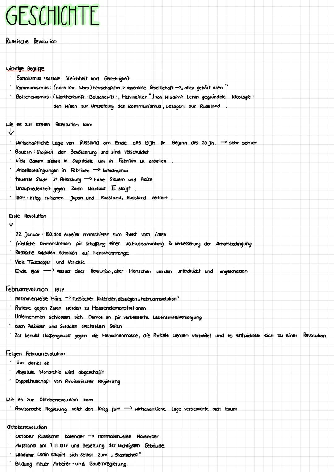 GESCHICHTE
Russische Revolution
wichtige Begriffe
Sozialismus soziale Gleichheit und Gerechtigkeit
་་
Kommunismus: (nach Karl Marx) herrscha