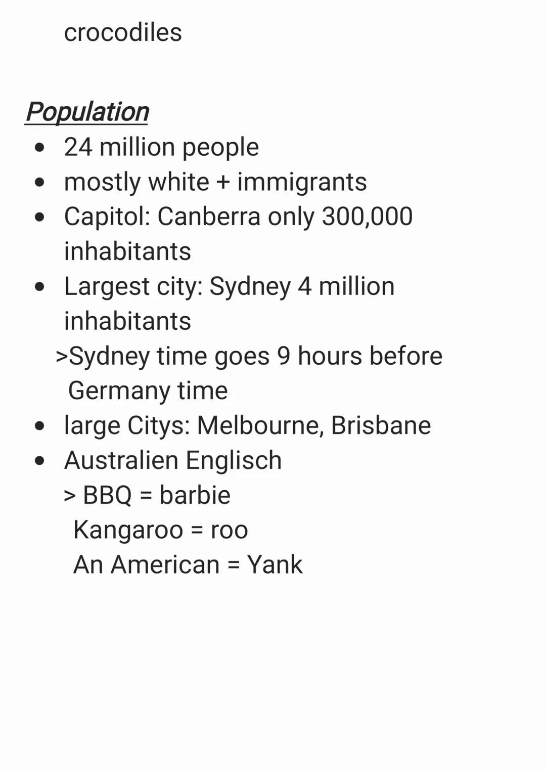 Australia
Geographie:
• Australia is called down under
⚫ the fifth continent & world largest Island
• surrounded by the Pacifc Ocean and
the