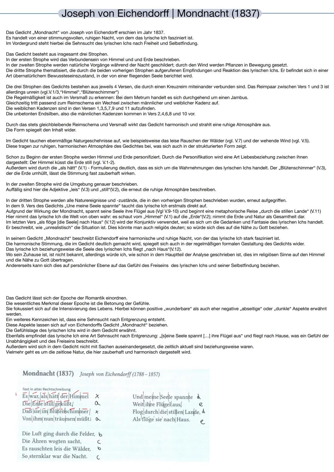 Joseph von Eichendorff | Mondnacht (1837).
Das Gedicht „Mondnacht" von Joseph von Eichendorff erschien im Jahr 1837.
Es handelt von einer st