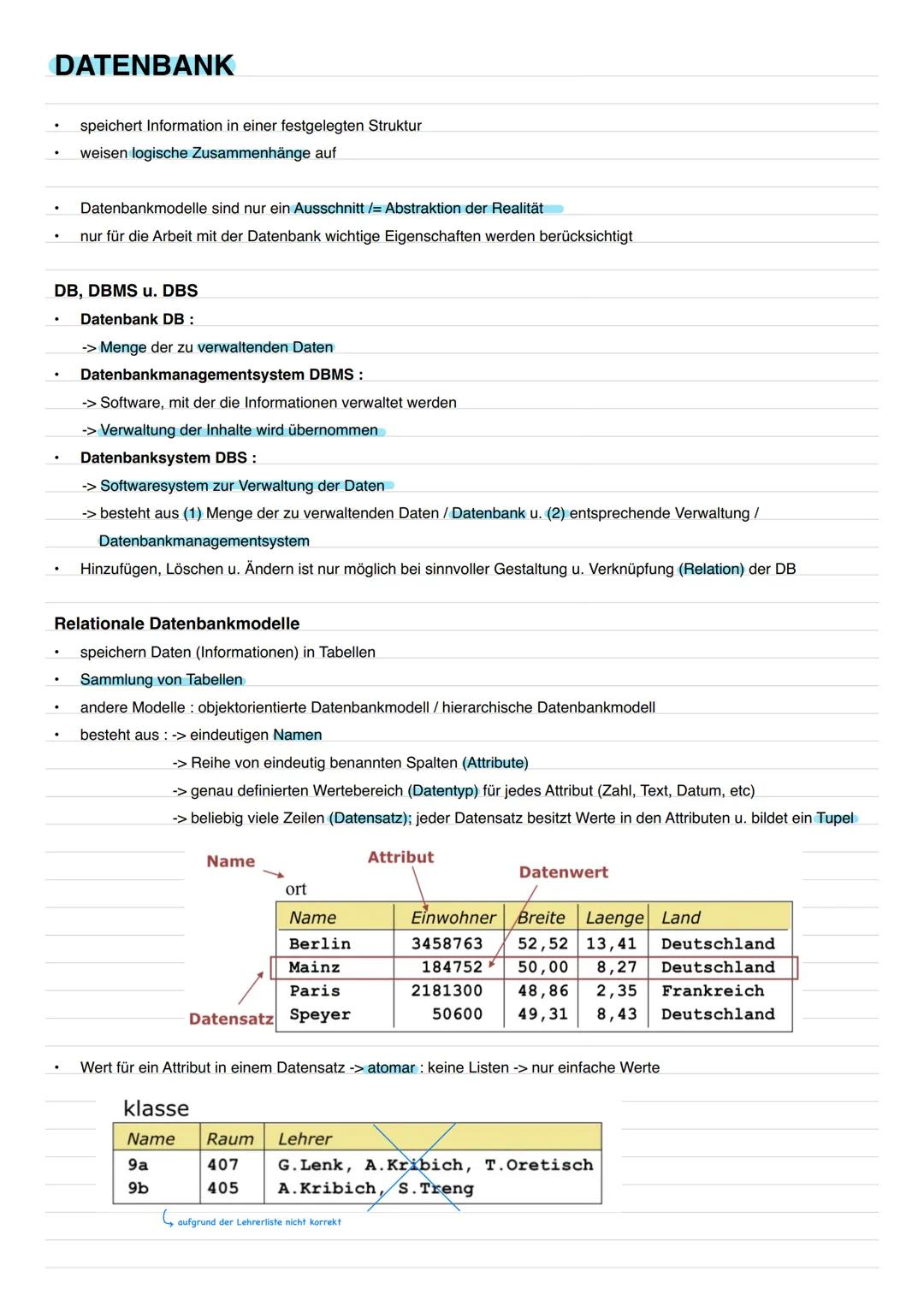 # DATENBANK
- speichert Information in einer festgelegten Struktur
- weisen logische Zusammenhänge auf
- Datenbankmodelle sind nur ein Aus