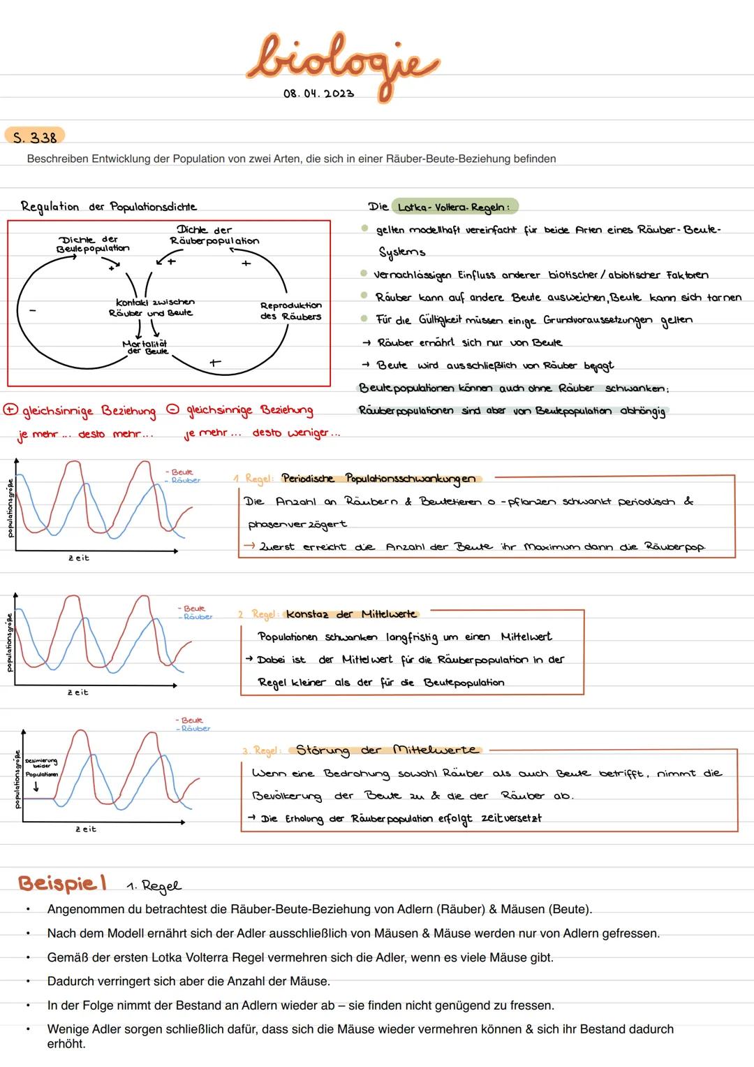 # biologie
08.04.2023
S. 338
Beschreiben Entwicklung der Population von zwei Arten, die sich in einer Räuber-Beute-Beziehung befinden
Regu