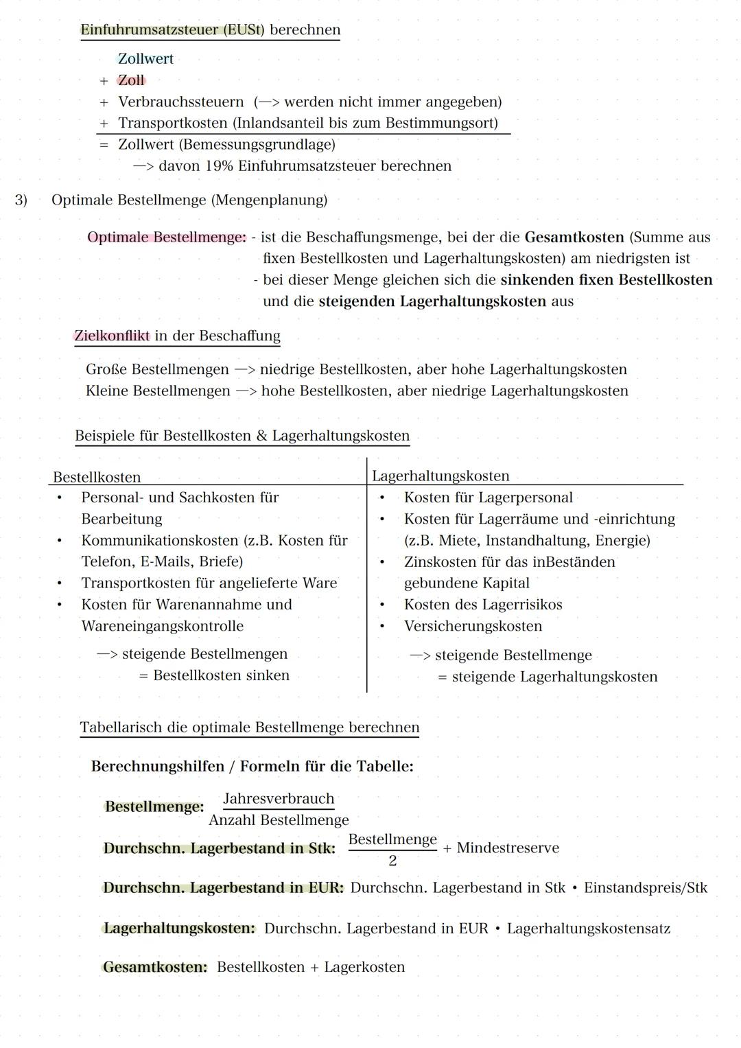 Ziele, Zielkonflikte & Aufgaben der Beschaffung
Beschaffung
> Ziele der Beschaffung: 1. Minimierung der Beschaffungs- und Lagerungskosten
2.
