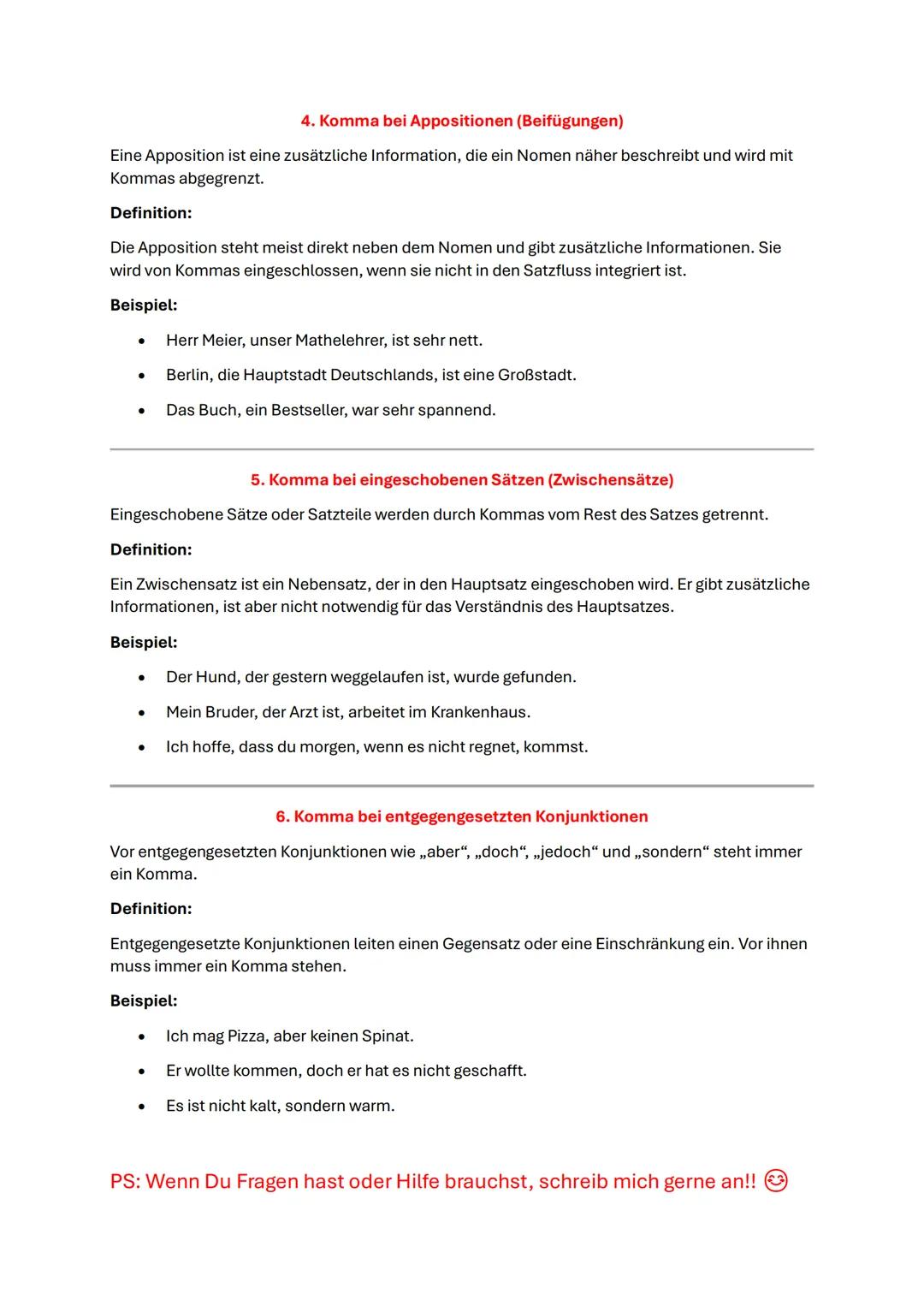 Kommasetzung
1.Komma bei Aufzählung
Wenn mehrere gleichartige Satzteile (Nomen, Adjektive, Verben) nacheinander genannt werden,
trennt man s