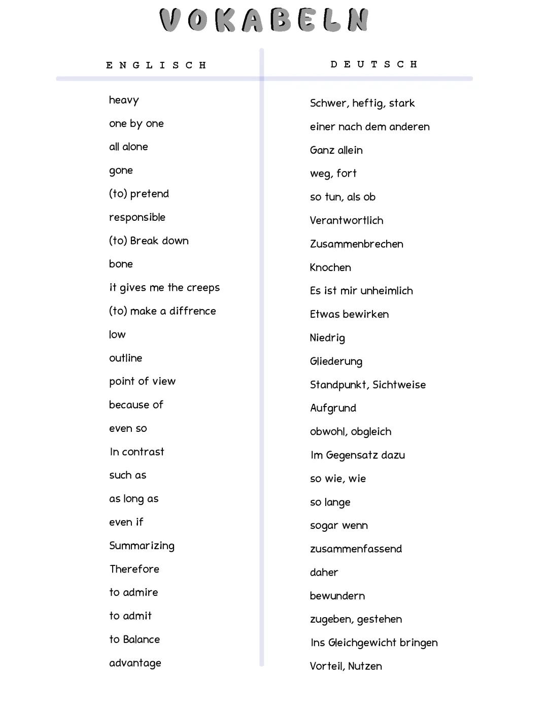 Englisch Vokabeln