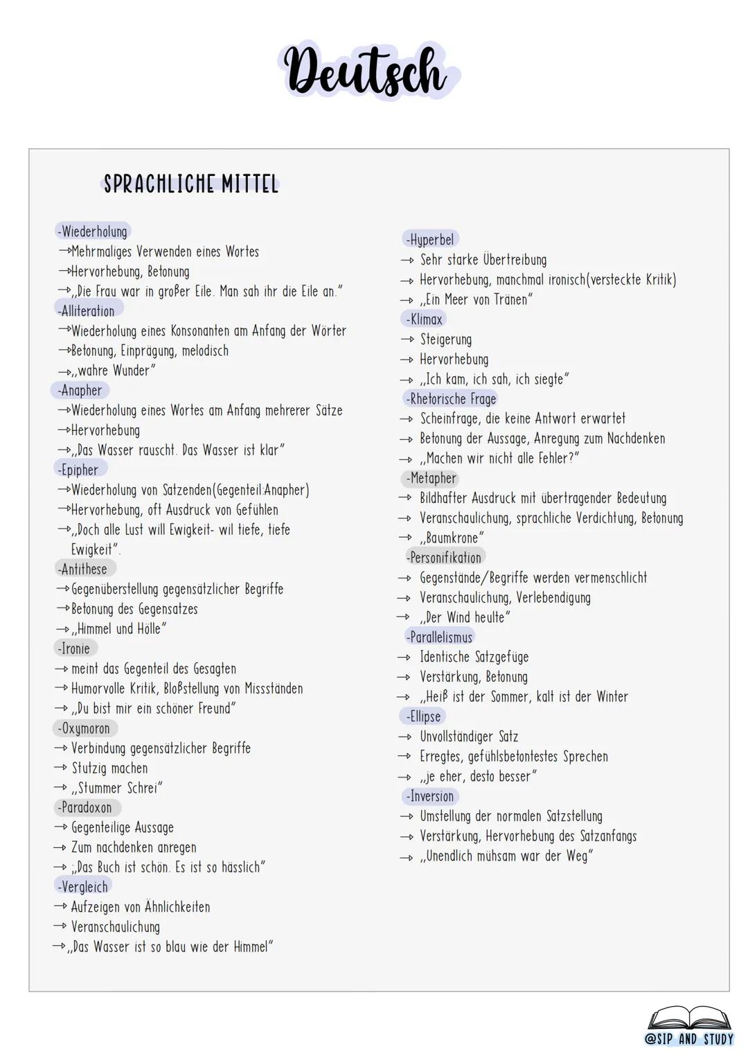 # Deutsch
SPRACHLICHE MITTEL
-Wiederholung
→→Mehrmaliges Verwenden eines Wortes
→→Hervorhebung, Betonung
Die Frau war in großer Eile. M