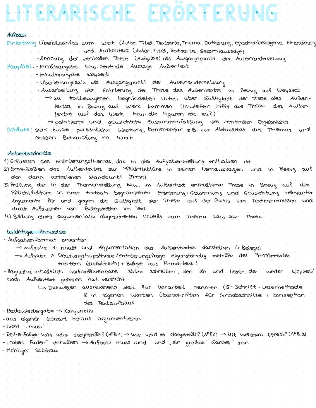 LITERARISCHE ERÖRTERUNG
Aufbau
Einleitung überblickinfos zum. werk (Autor, Titel, Textsorte, Thema, Datierung, epochenbezogene Einordnung
un