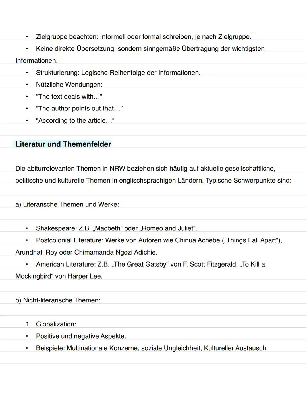 # Lernzettel: Englisch Abitur 2025 (NRW)
Klausurformate
Im Abitur wird zwischen drei Aufgabenformaten unterschieden:
- Text-based Task: A