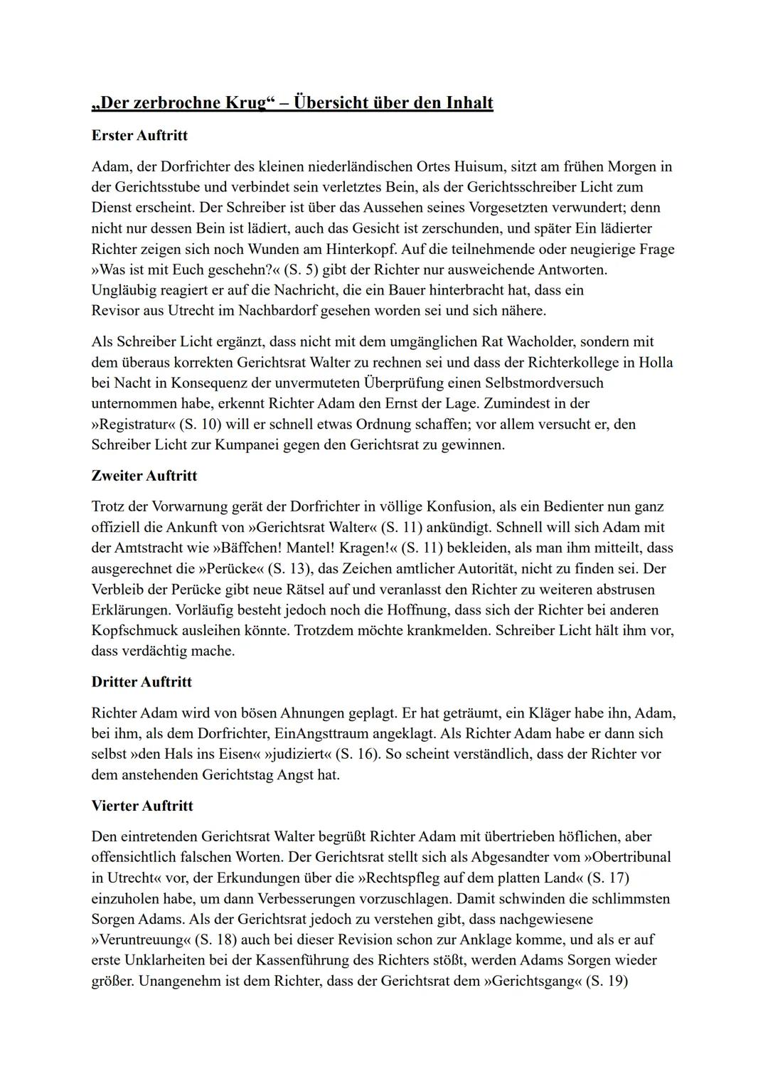 Der zerbrochene Krug, Zusammenfassung