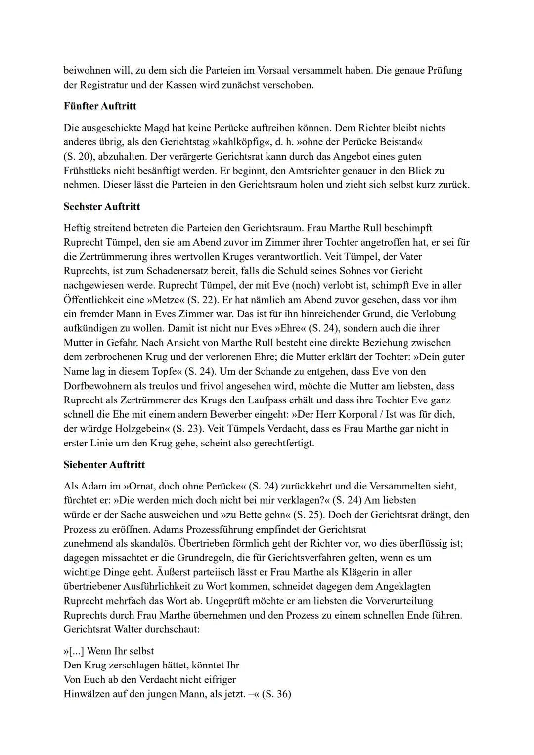 # „Der zerbrochne Krug" - Übersicht über den Inhalt
Erster Auftritt
Adam, der Dorfrichter des kleinen niederländischen Ortes Huisum, sitzt