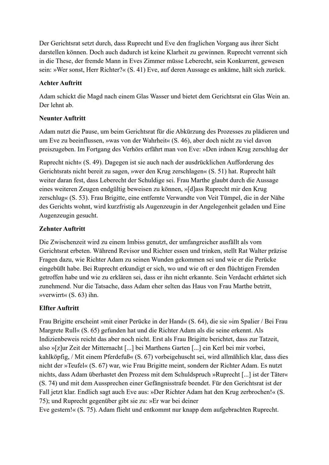 # „Der zerbrochne Krug" - Übersicht über den Inhalt
Erster Auftritt
Adam, der Dorfrichter des kleinen niederländischen Ortes Huisum, sitzt