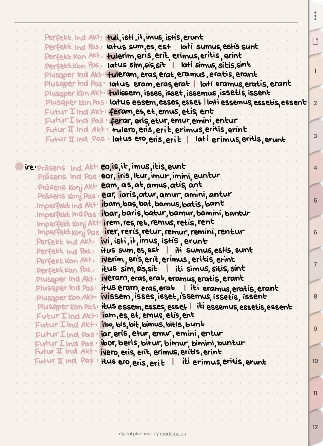 Latein wiederholung
Grundlagen
Nomen deklinieren
GRAMMATIK
Es gibt im Lat folgende Genis fim,n,
Es gibt die A-DEKL (f), die O-DEKL (m, n)
Bs