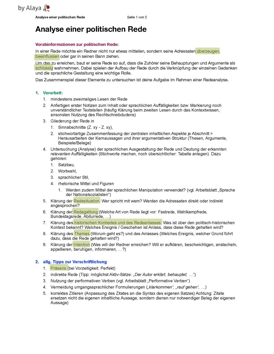 Analyse einer politischen Rede - Deutsch GK