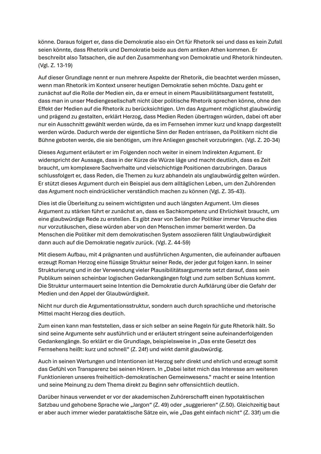 Redeanalyse: Rhetorik in der Demokratie von Roman Herzog
30.08.2024
Die mir vorliegende Rede trägt den Titel,,Rhetorik in der Demokratie" u