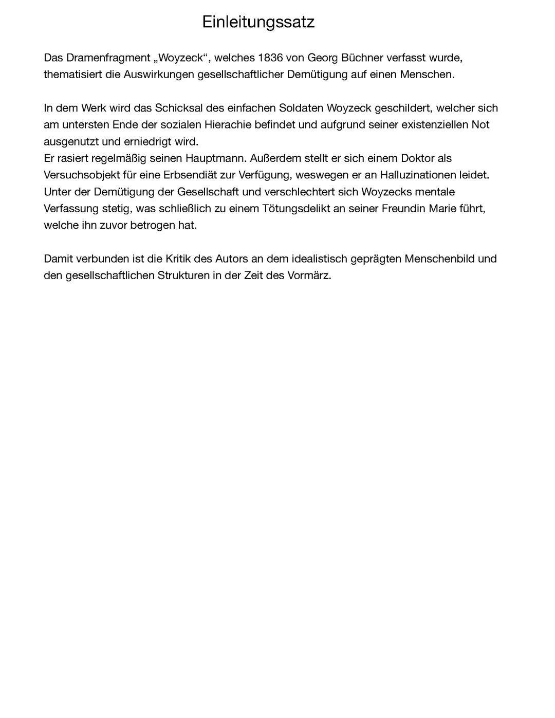 Woyzeck Einleitungssatz