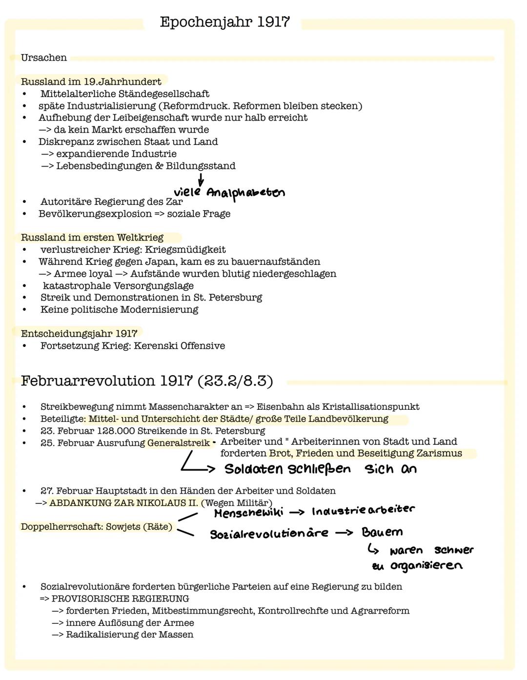 Russische Revolution
1917 Epochenjahr 1917
Ursachen
Russland im 19. Jahrhundert
•
•
•
•
Mittelalterliche Ständegesellschaft
späte Industrial