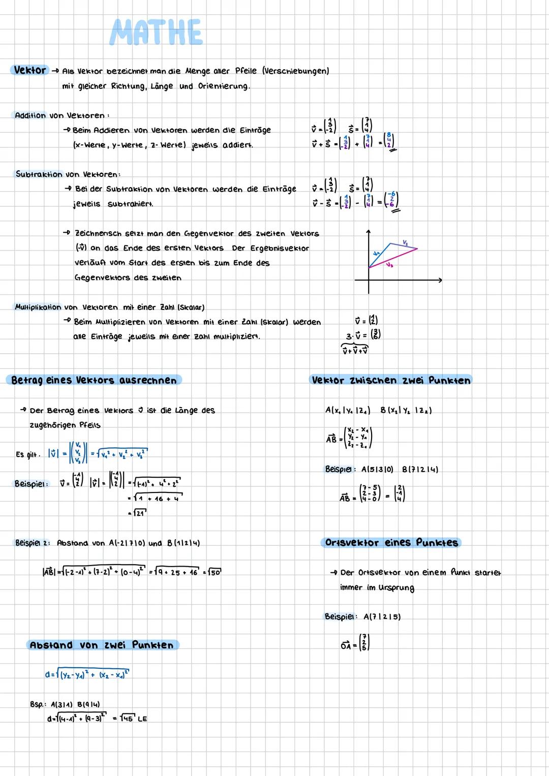 # MATHE
Vektor Ais Vektor bezeichnet man die Menge aller Pfeile (Verschiebungen)
mit gleicher Richtung, Länge und Orientierung.
Addition v