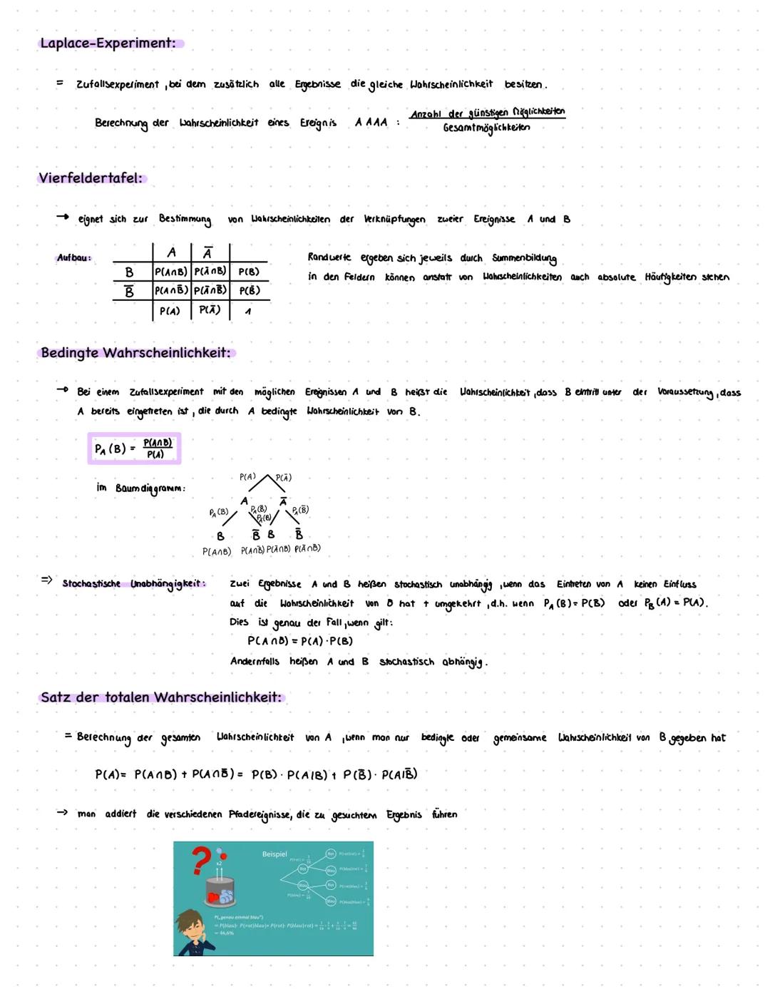 - Stochastik - # Grundlagen
Baumdiagramm:
= Ein Baumdiagramm eignet sich zur Bestimmung von Wahrscheinlichkeiten mehrstutiger bzw. zusamme