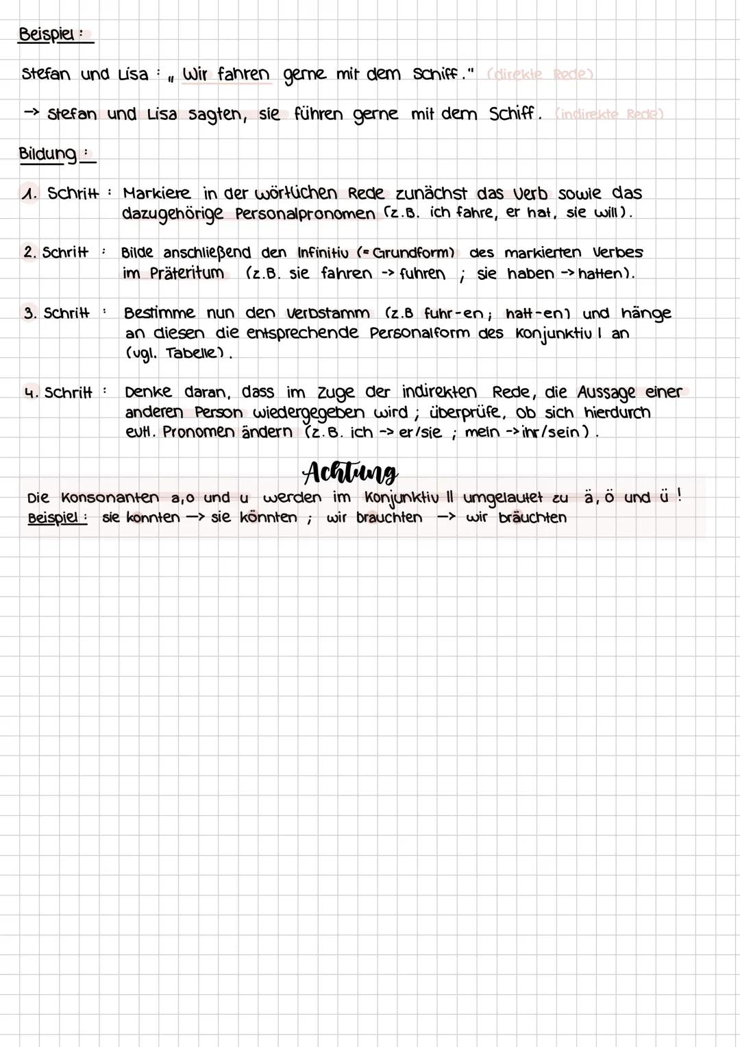 Die indirekte Rede
Die indirekte Rede verwendet man, um Redebeiträge anderer Personen wiederzugeben.
Beispiel:
Stefan Ich fahre gerne mit de