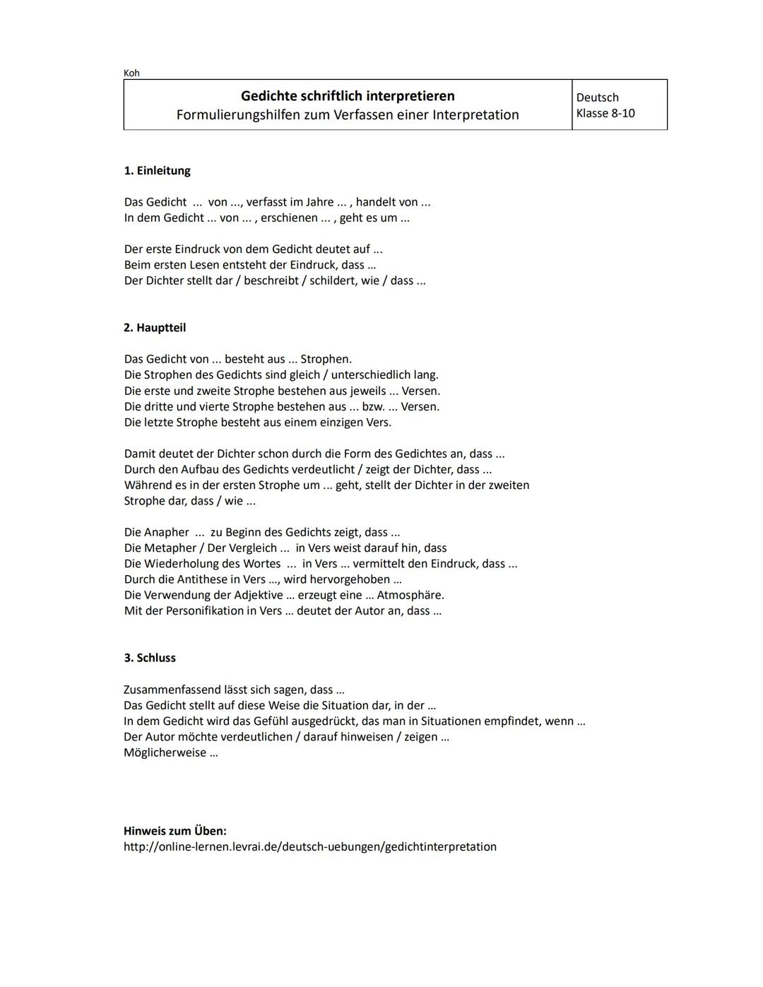 # Formulierungshilfen und Methodenblätter Deutsch
Inhaltsübersicht
Formulierungshilfen für den Deutsch-Unterricht
* Erörterung (7-8)
* Ste
