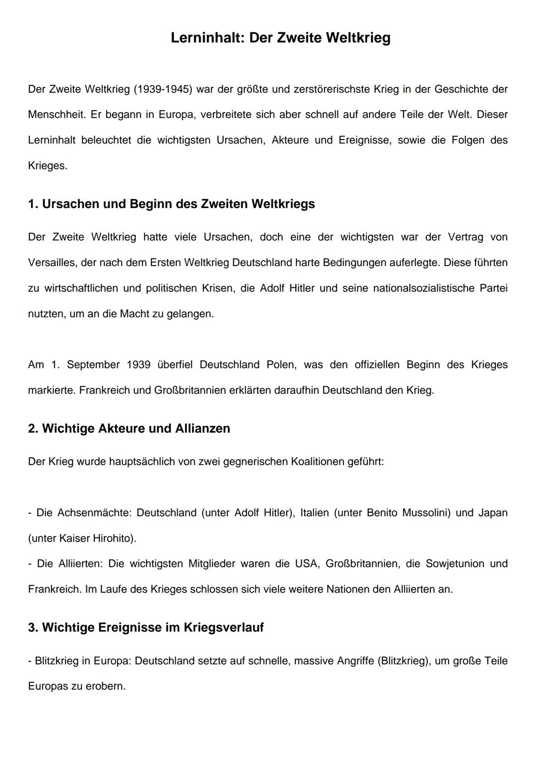 # Lerninhalt: Der Zweite Weltkrieg
Der Zweite Weltkrieg (1939-1945) war der größte und zerstörerischste Krieg in der Geschichte der
Menschh