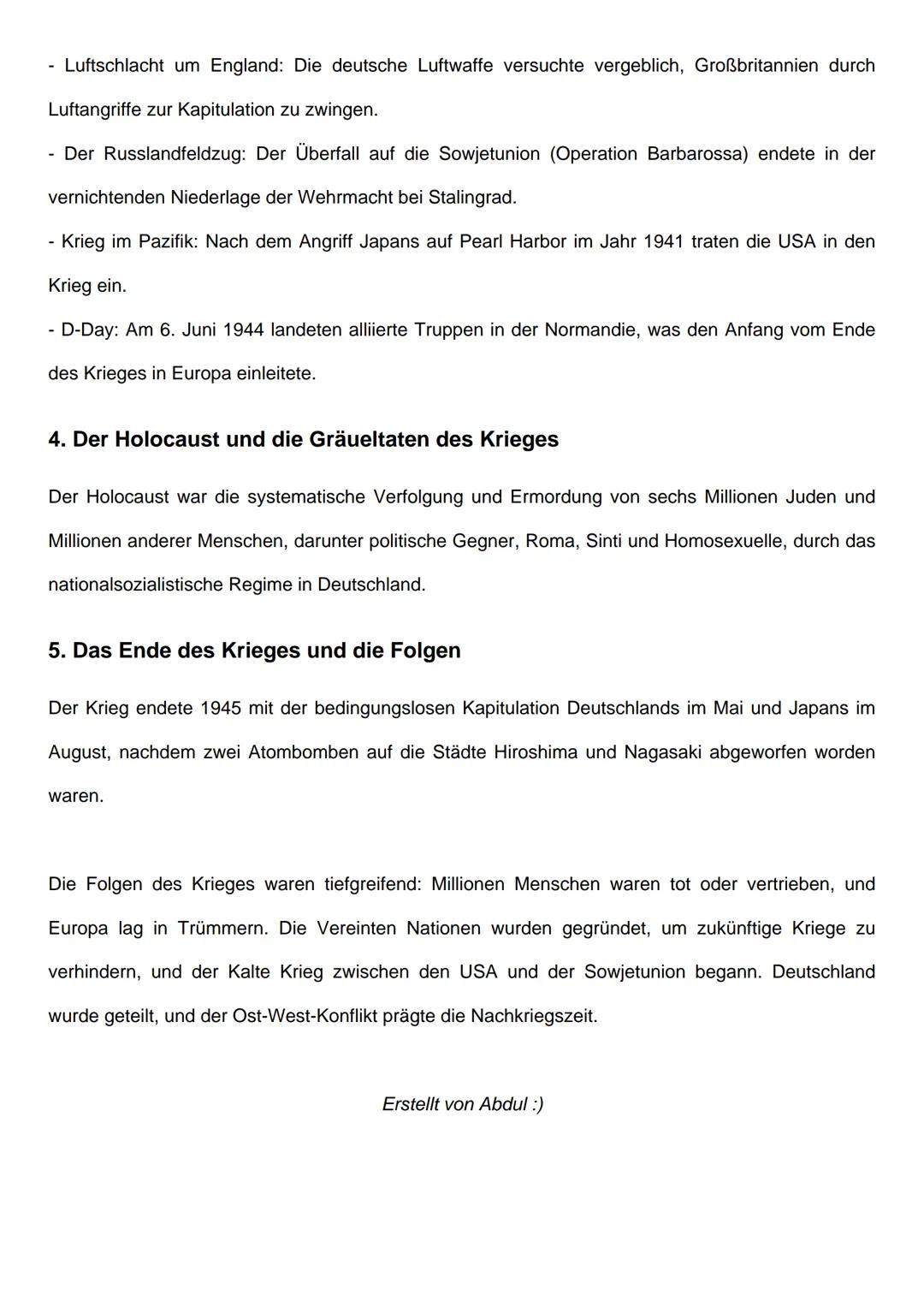 # Lerninhalt: Der Zweite Weltkrieg
Der Zweite Weltkrieg (1939-1945) war der größte und zerstörerischste Krieg in der Geschichte der
Menschh