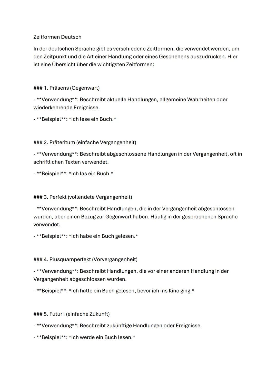 Zeitformen Deutsch
In der deutschen Sprache gibt es verschiedene Zeitformen, die verwendet werden, um
den Zeitpunkt und die Art einer Handl