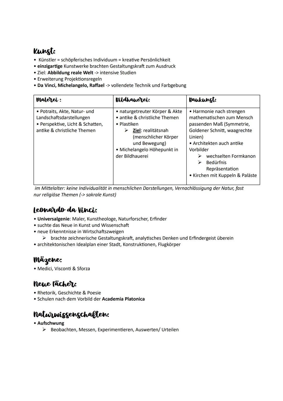Renaissance (1350-1600)
Renaissance = Wiedergeburt der Antike
Humanismus = Entfaltung des Menschen
→ Neue Formen des Denkens & des Bewussts