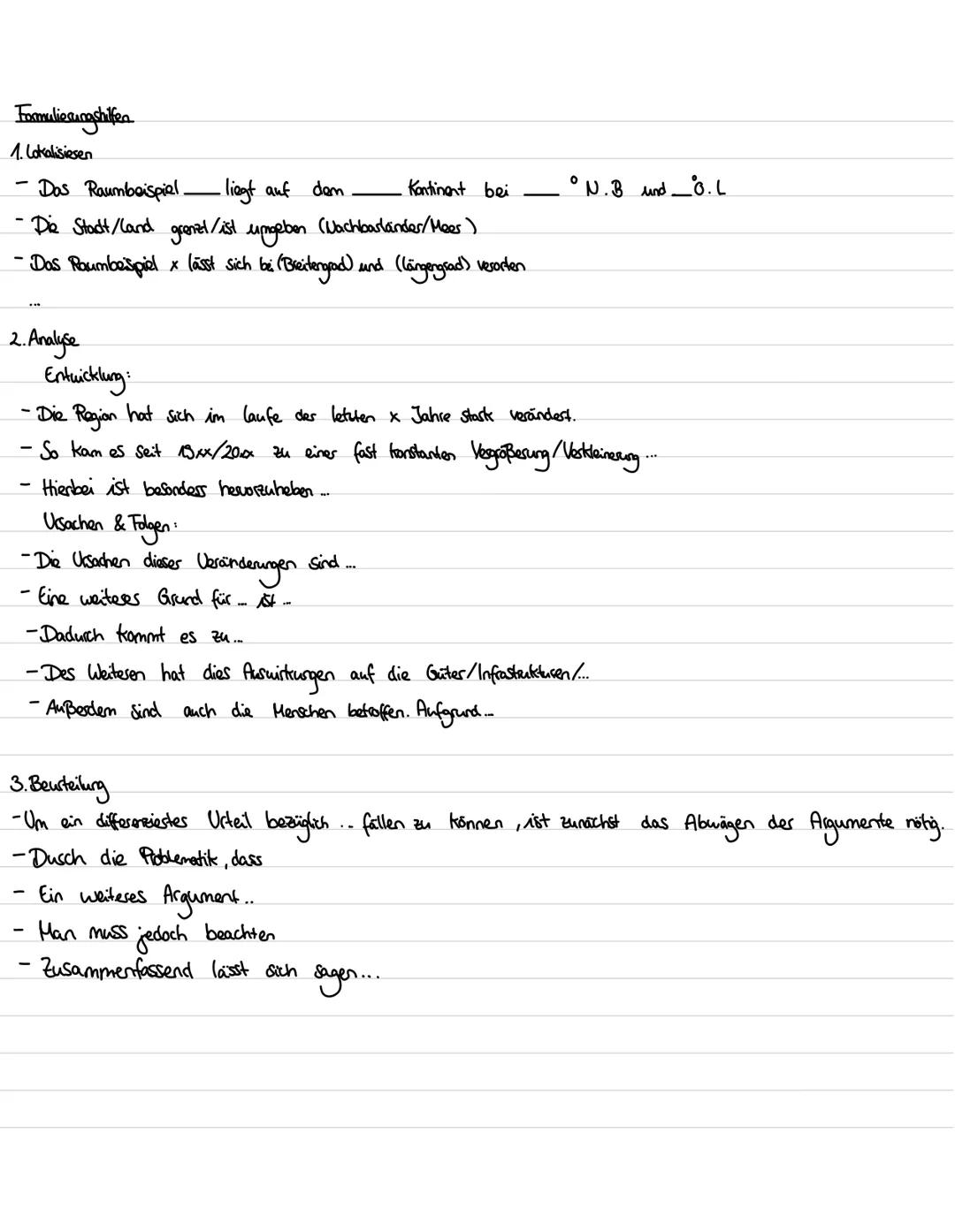 Formulierungen Erdkunde Klausur