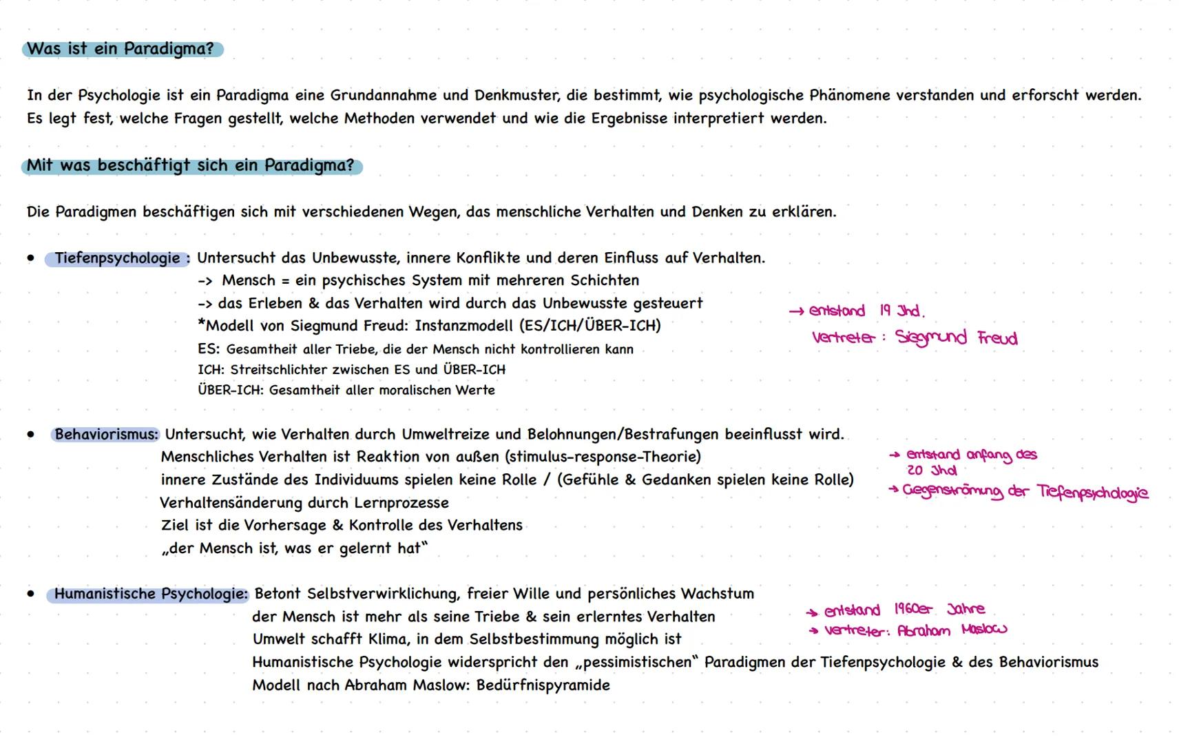 Tiefenpsychologie
Hauptvertreter: Sigmund Freud (1856-1939), Alfred Adler (1870-1937), Carl Gustav Jung (1875-1961)
•
•
.
Zentrales Modell