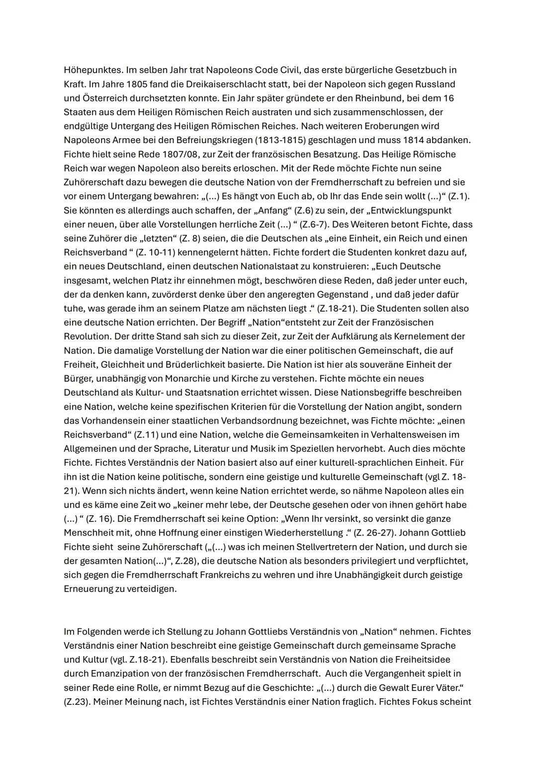 Quellenanalyse: „Rede an die deutsche Nation"
Johann Gottlieb Fichte (1807/1808)
Aufgabenstellung:
Interpretieren Sie die vorliegende Quelle