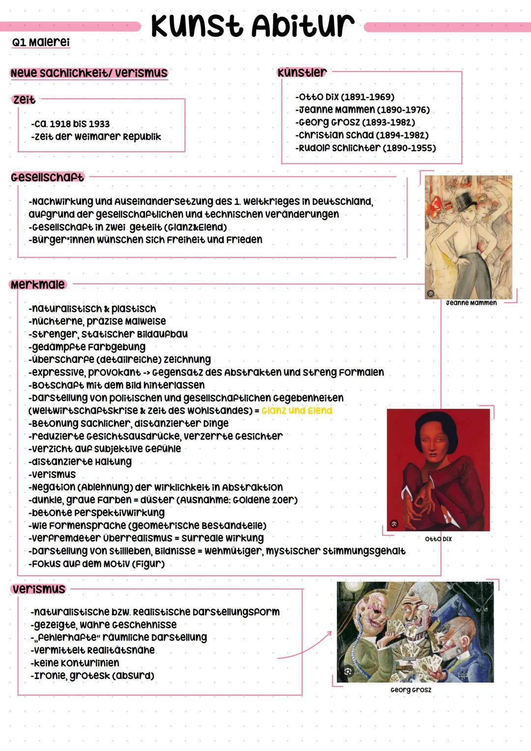 Q1 Malerei
Kunst Abitur
Neue sachlichkeit/ verismus
Zeit
-ca. 1918 bis 1933
-zeit der weimarer Republik
Künstler
-Otto Dix (1891-1969)
-Jean