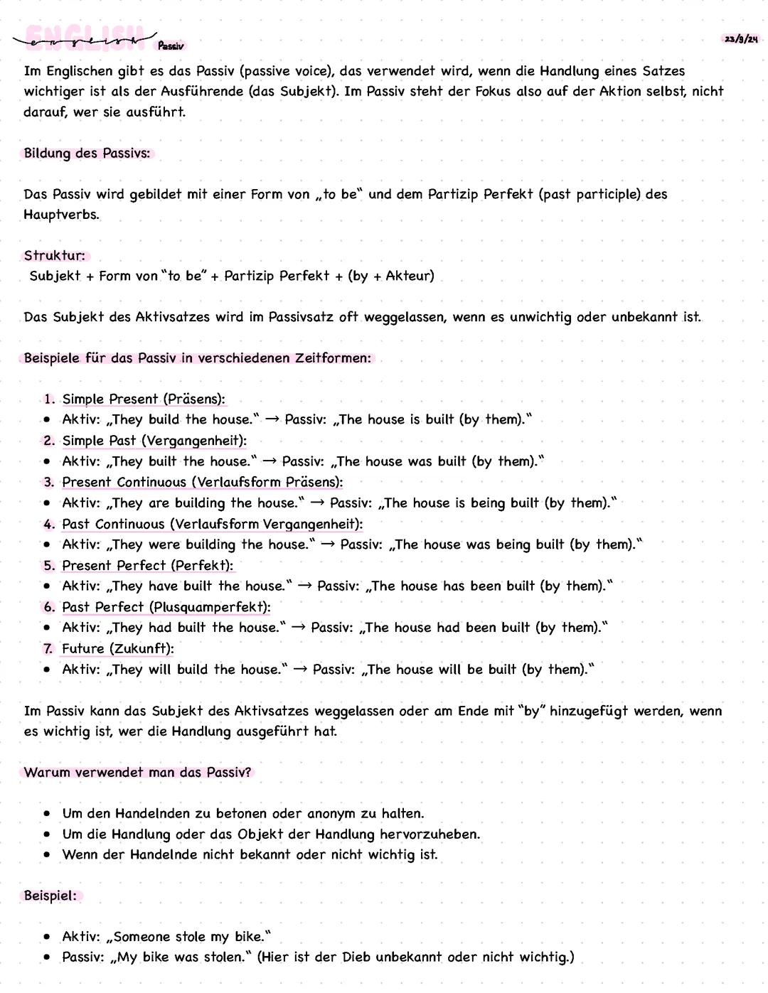 English passiv lernzettel