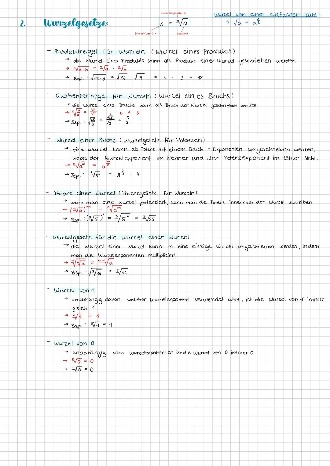 Lernzettel Mathe
Rahler
a
Exponent
b Nenner
a Basis
1.
Potenzgesetze
Produktregel (Multiplikation von Potenzen mit gleicher Basis)
wenn man