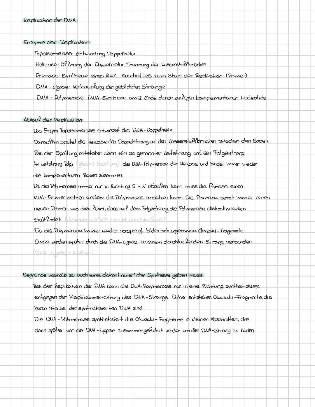 Biologie
Lernzettel
Bau der DNA
3 Bestandteile der DNA - Desoxyribonucleinacid
1. Desoxyribose (Cs - Zucker)
2. Phosphat P
3. vier organisch