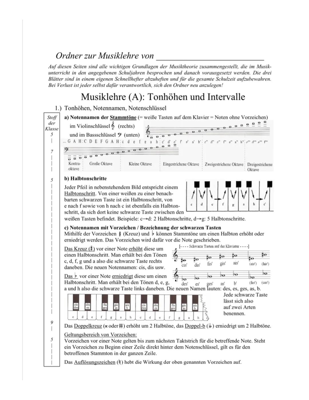 Musik Theorie- Zusammengefasst, eigene Notizen + Probe Test