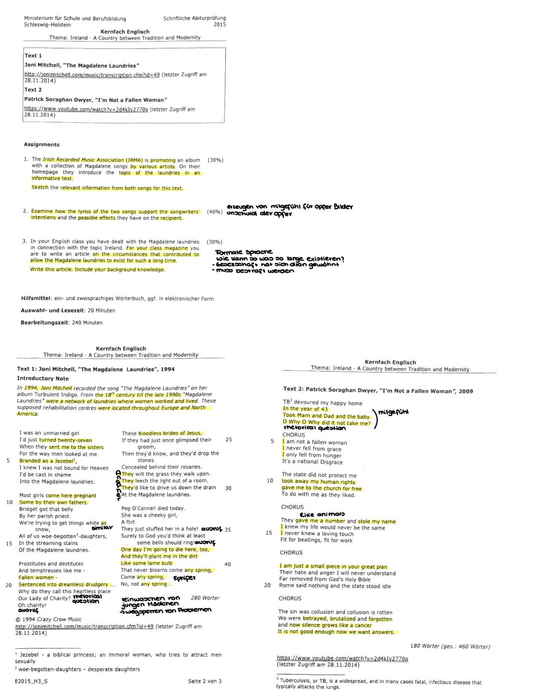 Englisch
W Übungsklausuren Ministerium für Schule und Berufsbildung
Schleswig-Holstein
Kernfach Englisch
Schriftliche Abiturprüfung
2015
The