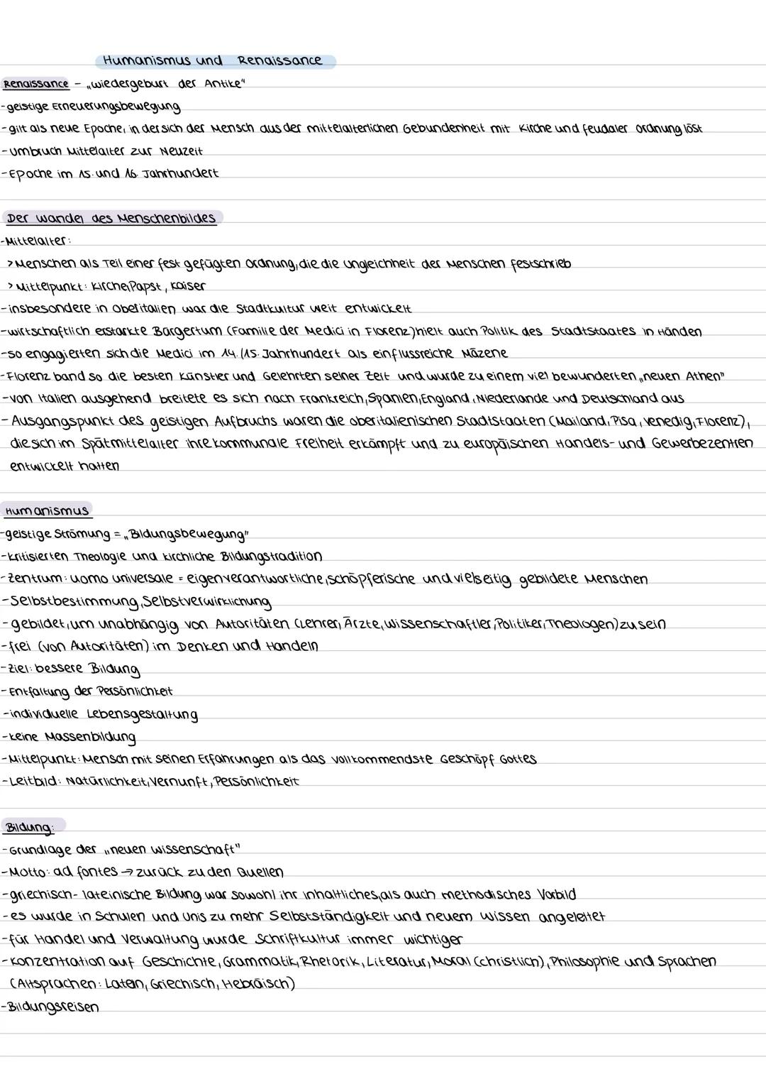 Humanismus und
Renaissance
Renaissance - wiedergeburt der Antike"
-geistige Erneuerungsbewegung
-gilt als neue Epoche, in der sich der Mensc