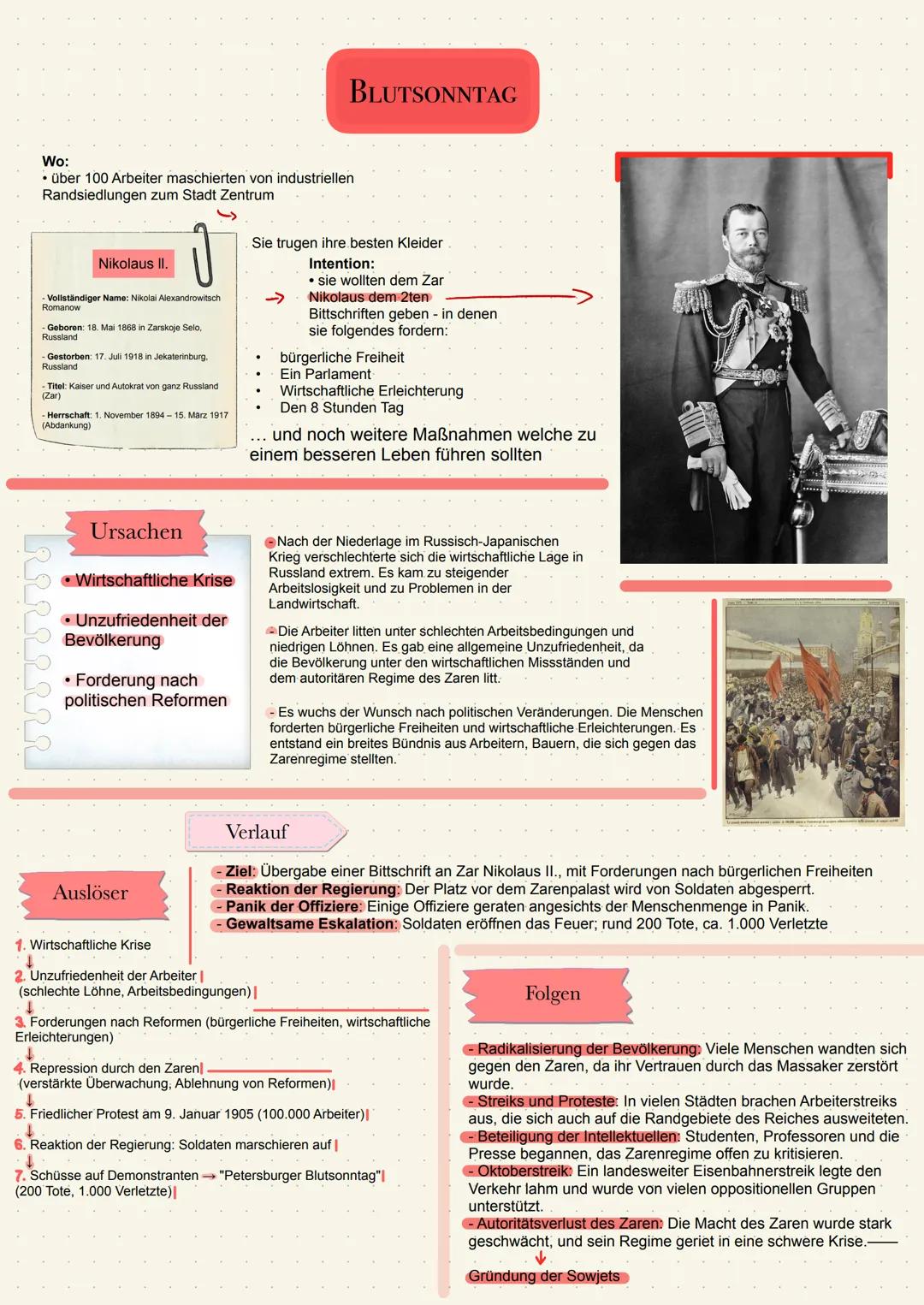 BLUTSONNTAG
Wo:
über 100 Arbeiter maschierten von industriellen
Randsiedlungen zum Stadt Zentrum
Nikolaus II.
- Vollständiger Name: Nikolai