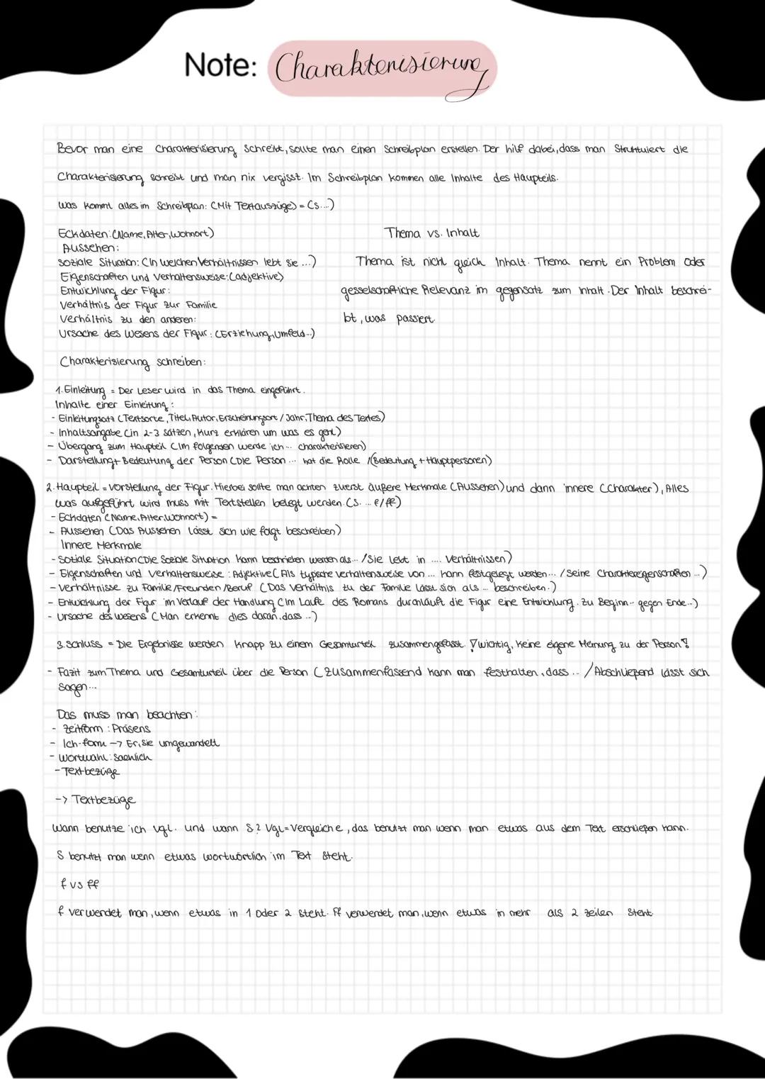 # Note: Charakterisicrure
Bevor man eine Charakterisierung Schreint, sollte man einen Schreibplan erstellen. Der hilf dabei, dass man Strut