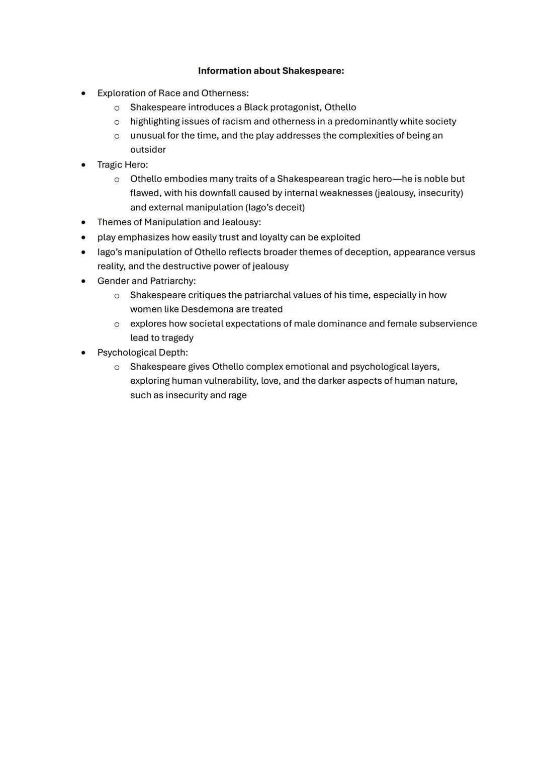 English Q3K3 - Othello
Phrases to use:
For Themes and Character Analysis:
Tragedy, Jealousy, Betrayal, Manipulation, Trust, Honor, Decepti