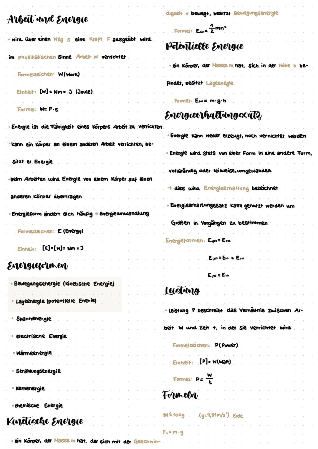 Arbeit und Energie
• wird über einen weg s eine Kraft F. ausgeübt wird
im physikalischen Sinne Arbeit W verrichtet
Formelzeichen: W (Work)
E