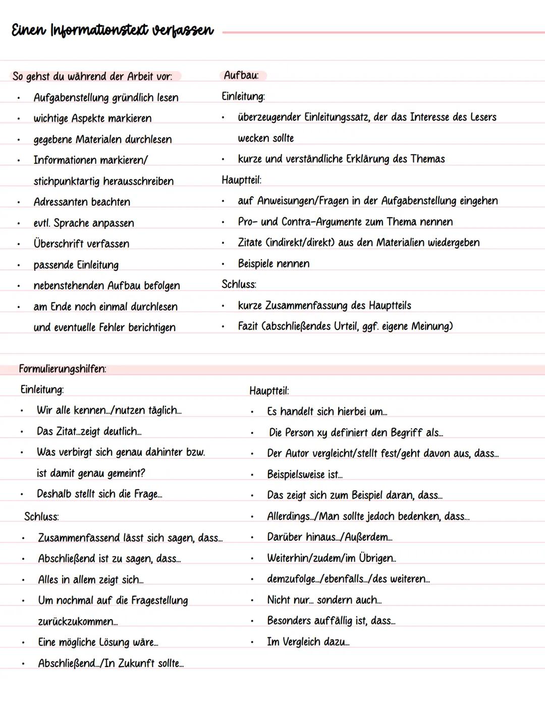 Materialgestütztes Schreiben: Informationstext verfassen Deutsch